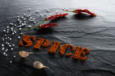 Spice. Ground Paprika, Chili Pepper, Garlic And Sea Salt Close Up Stock Images Spice. Ground Paprika, Chili Pepper, Garlic And Sea Salt Close Up Stock Images