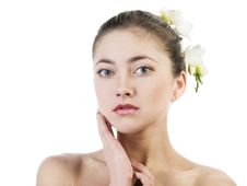 Girl With Freesia Royalty Free Stock Image