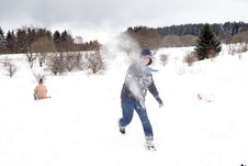 Child Is Fighting With Snowballs In Winter Royalty Free Stock Photography Child Is Fighting With Snowballs In Winter Royalty Free Stock Photography