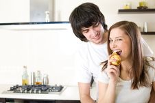 Beautiful Girl With Pear And Boy Stock Photo Beautiful Girl With Pear And Boy Stock Photo