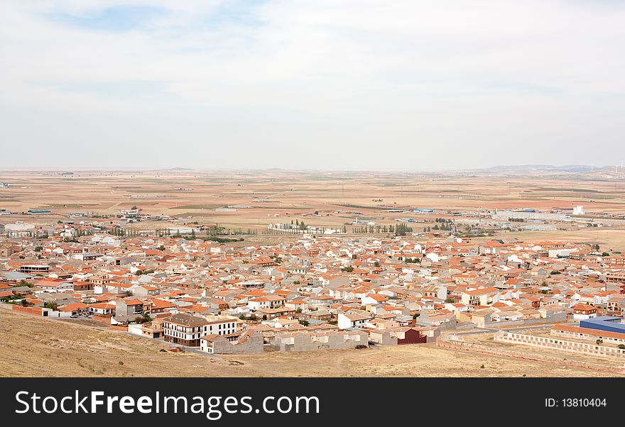 Village of Consuegra, in the province of Ciudad Real, community of Castilla-La Mancha (Spain). The adventures of Don Quixote took place in this area.