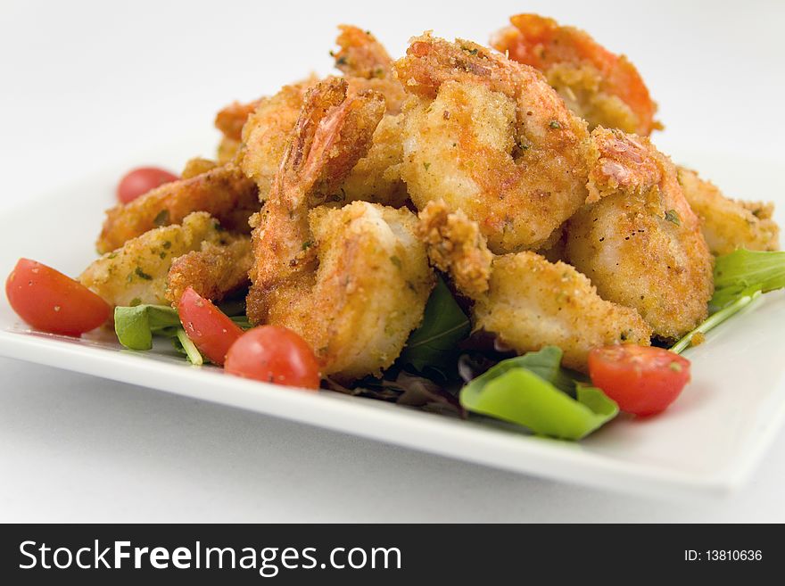 Fried Shrimp With Mixed Field Greens