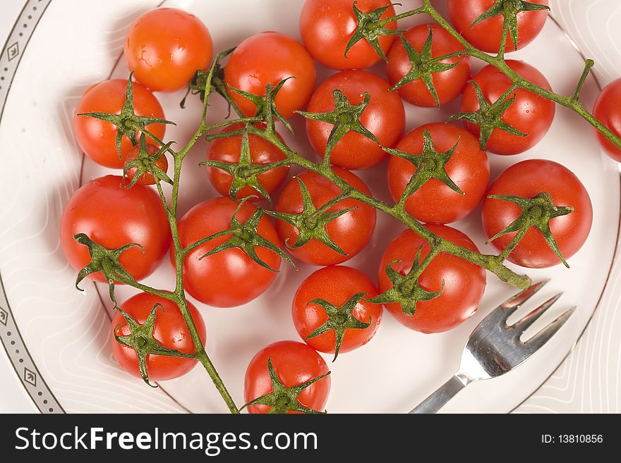 Flushed and healthy tomatoes on white background