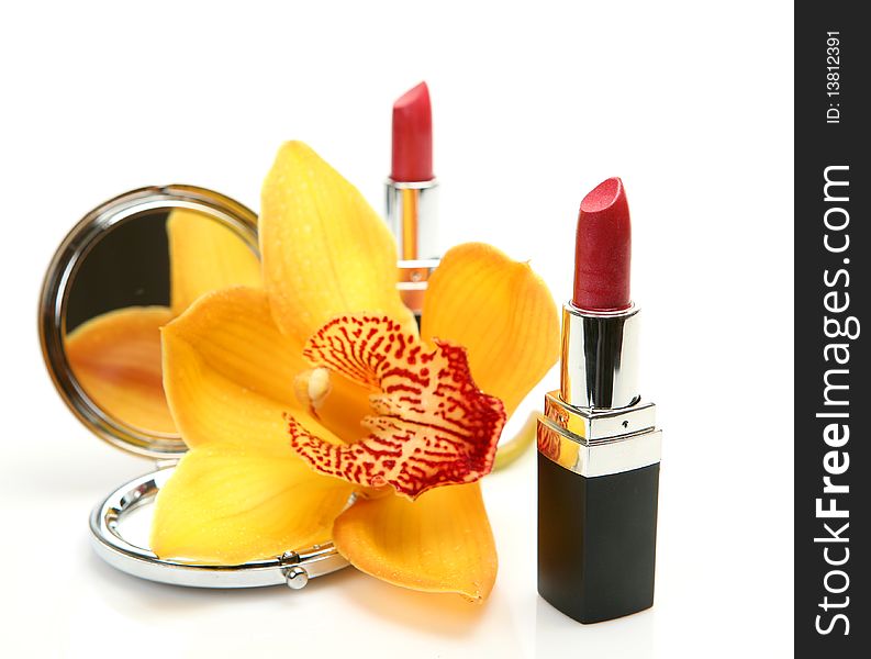 Decorative cosmetics on a white background