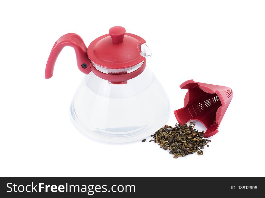 Series. A glass teapot isolated on a white background