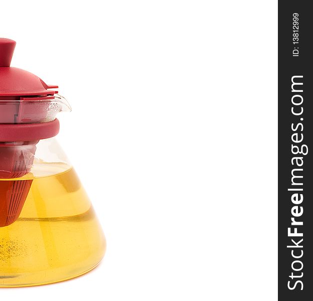 Glass Teapot On A White Background. Green Tea