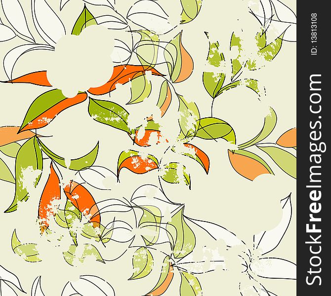 Retro stylized seamless pattern with leaves. Retro stylized seamless pattern with leaves