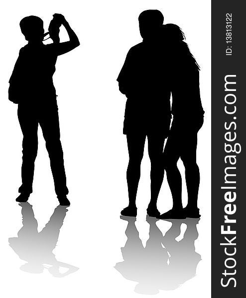 Image of photographer and models. Silhouette people. Image of photographer and models. Silhouette people