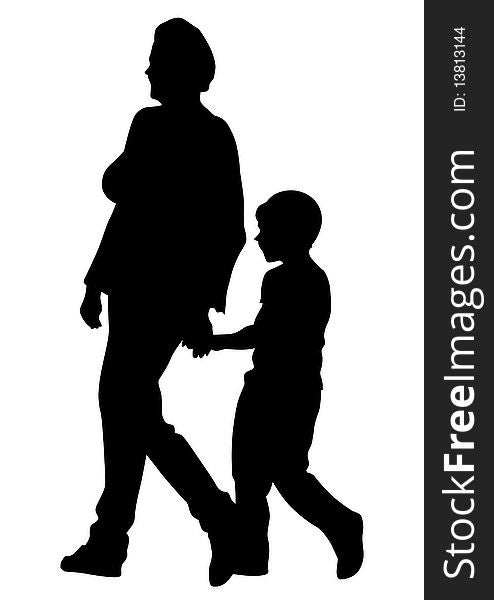 Drawing women and children. Silhouettes of people. Drawing women and children. Silhouettes of people