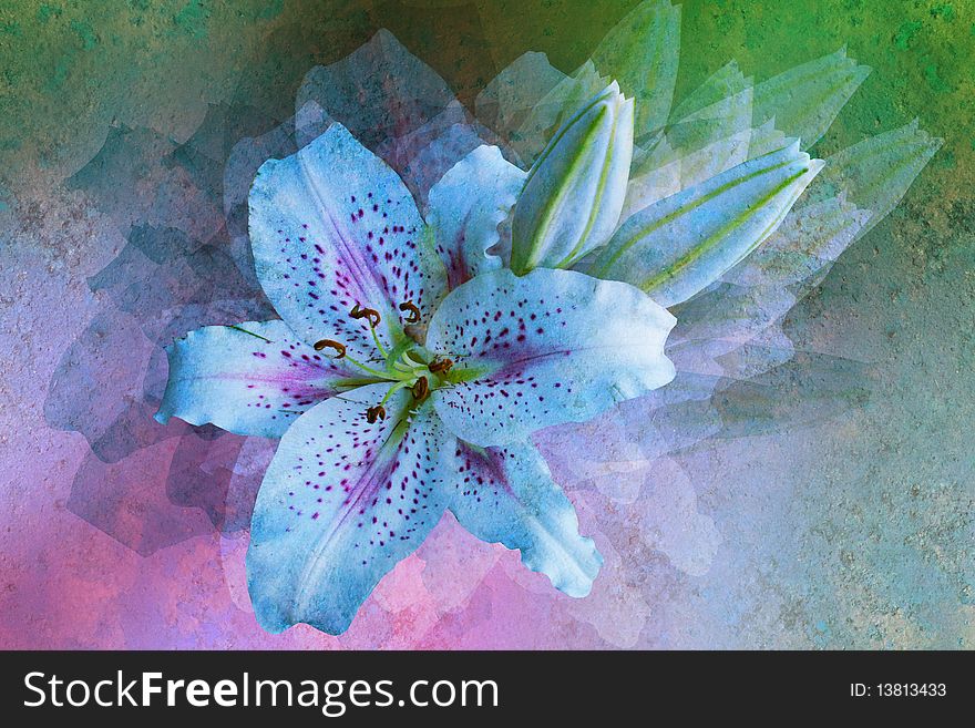 Stylized floral picture, patina covered. Stylized floral picture, patina covered