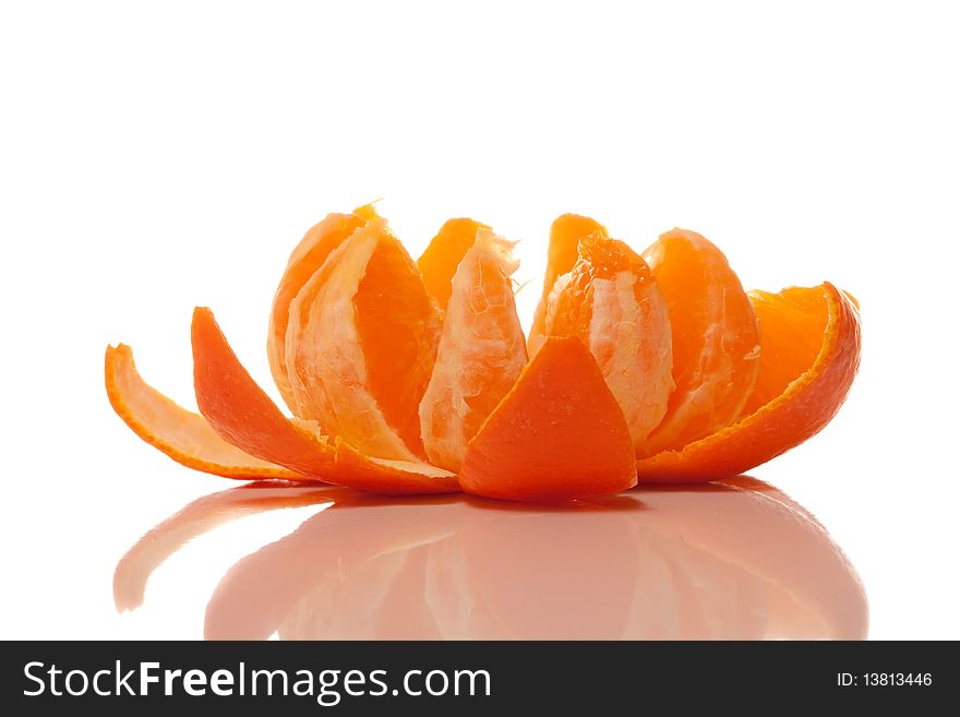 Pare off fresh orange mandarin on isolated white background. Pare off fresh orange mandarin on isolated white background