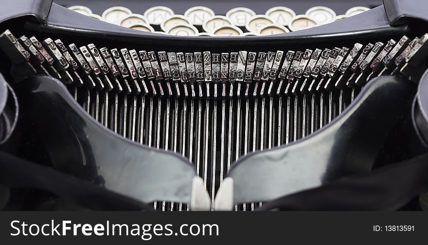 Retro typewriter's letters close up. Retro typewriter's letters close up