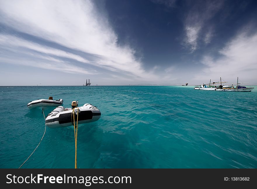 Sea landscape with fishing boats