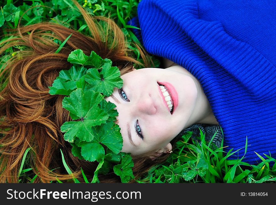 Redheaded Girl With Crown From Leaves