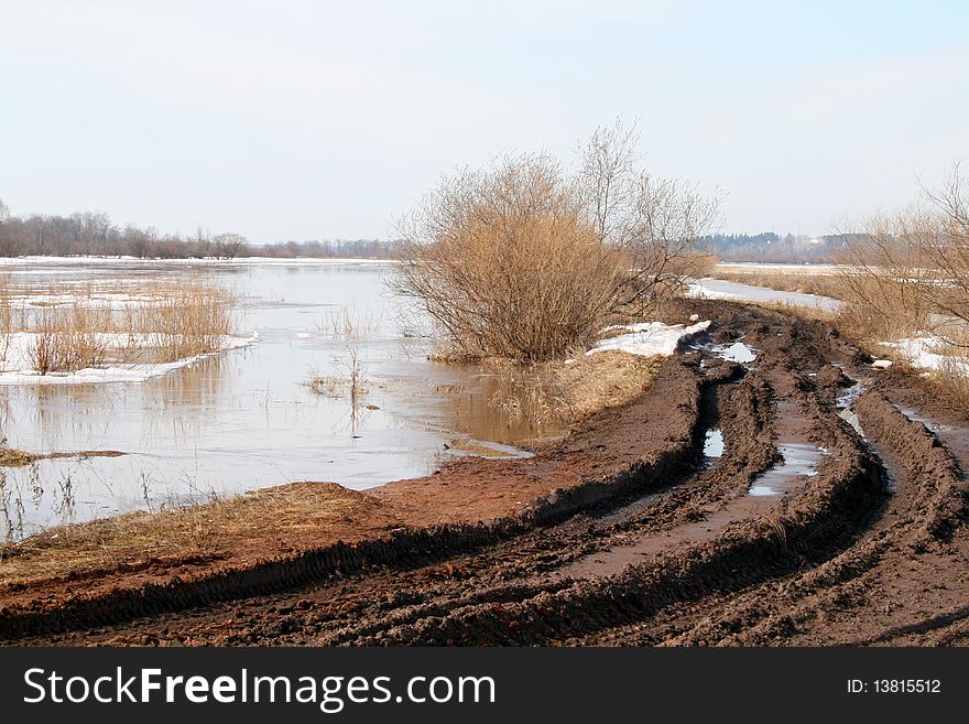 Broken dirt road in the spring. Broken dirt road in the spring