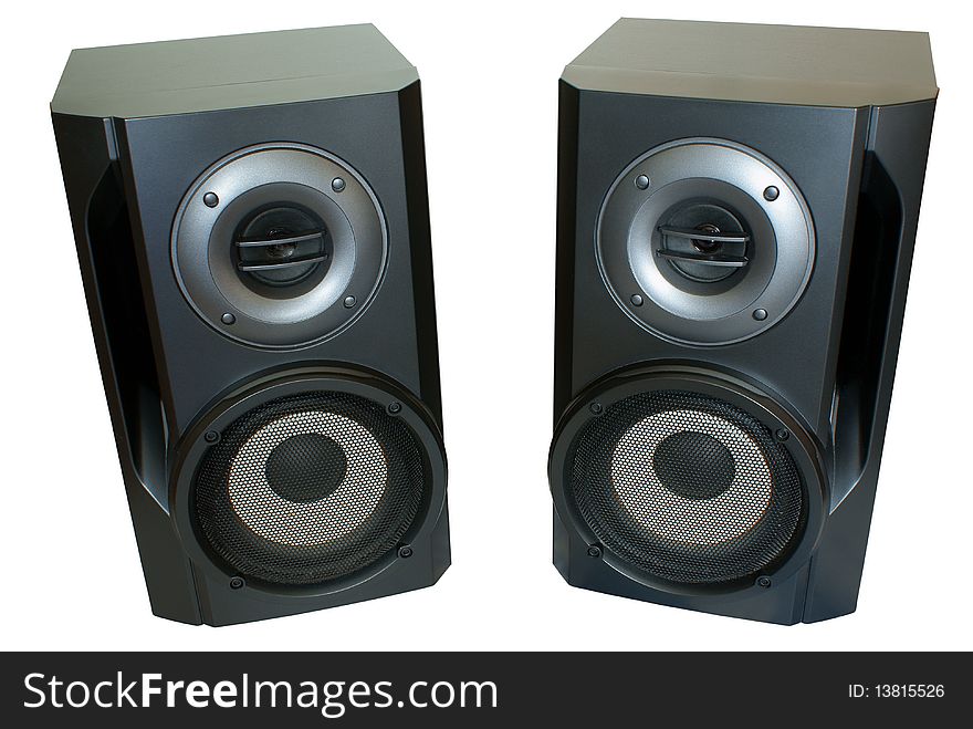 Two black speaker insulated on white background