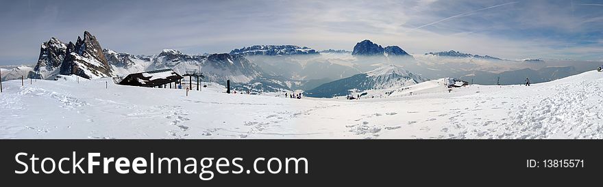 Val Gardena, inversion in winter. Val Gardena, inversion in winter