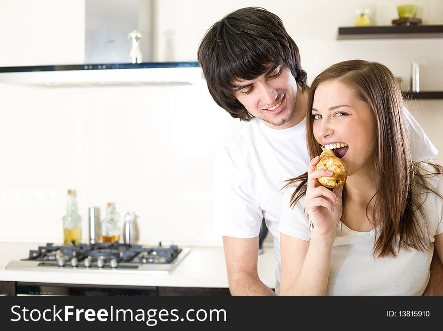 Beautiful Girl With Pear And Boy