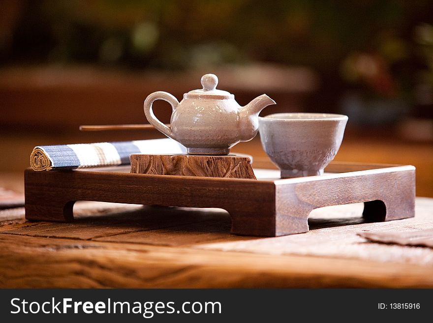 Asian traditional tea on an old rustic table.