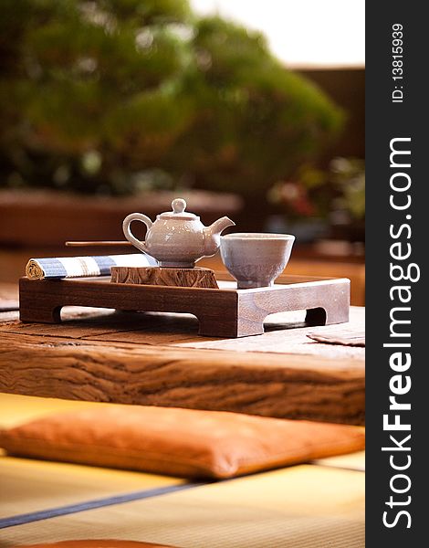 Asian traditional tea on an old rustic table.