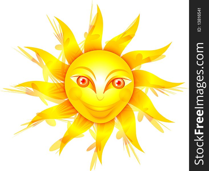 Painting sun with face on the white background