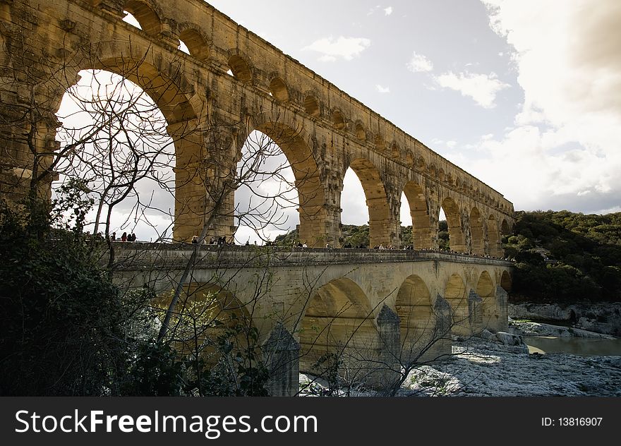 Pont du Guard, in France, is an ancient roman bridge near Niemes