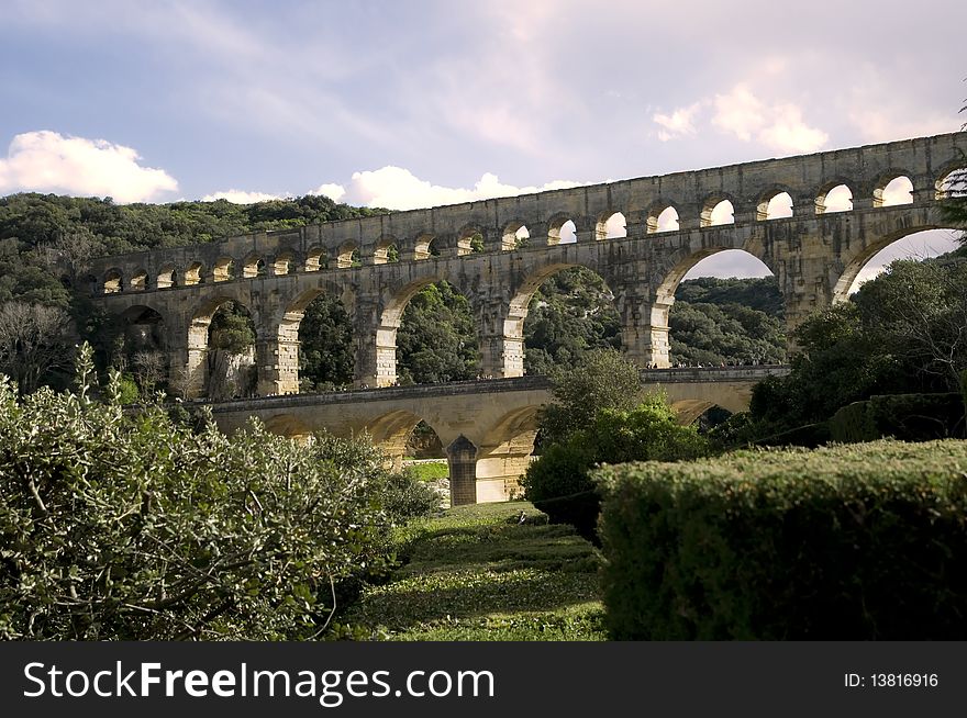 Pont du Guard, in France, is an ancient roman bridge near Niemes