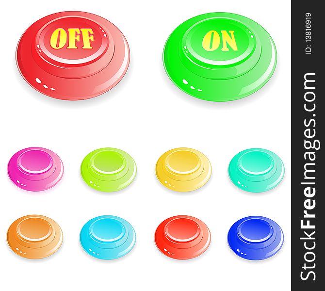 Several brilliant varicolored buttons on white background