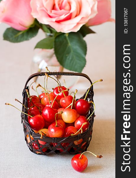 Fresh  cherries  in a basket