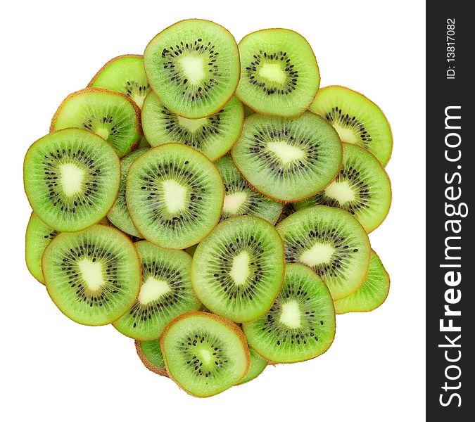 Close up of kiwi slices isolated over white background