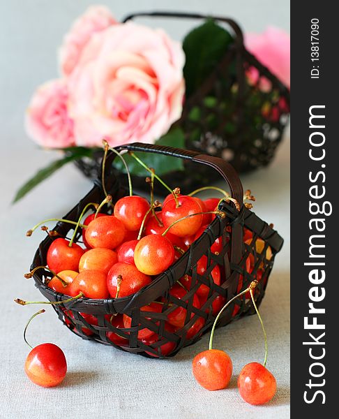 Fresh  cherries in a basket