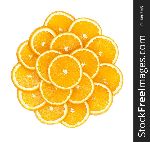 Sliced oranges on a white background