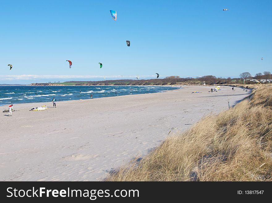 Kite surfers beach