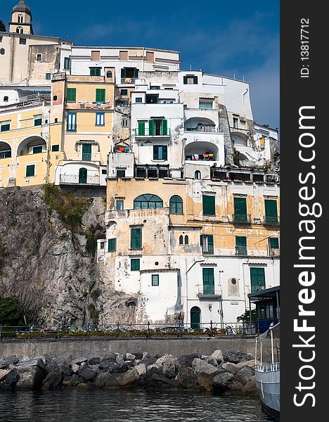 Houses in Amalfi coast in the Tyrrhenian Sea in Italy