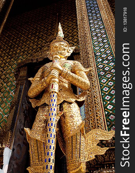 Golden Giant Wat Pra Kaeo Bangkok Thailand. Golden Giant Wat Pra Kaeo Bangkok Thailand