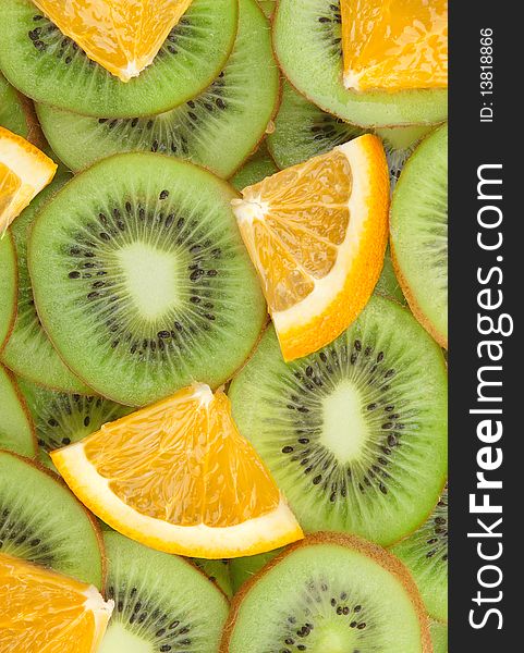 Background of sliced fruits closeup