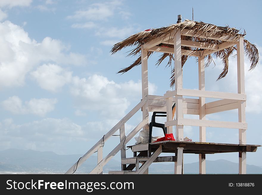 A lonely baywatch tower in a windy day