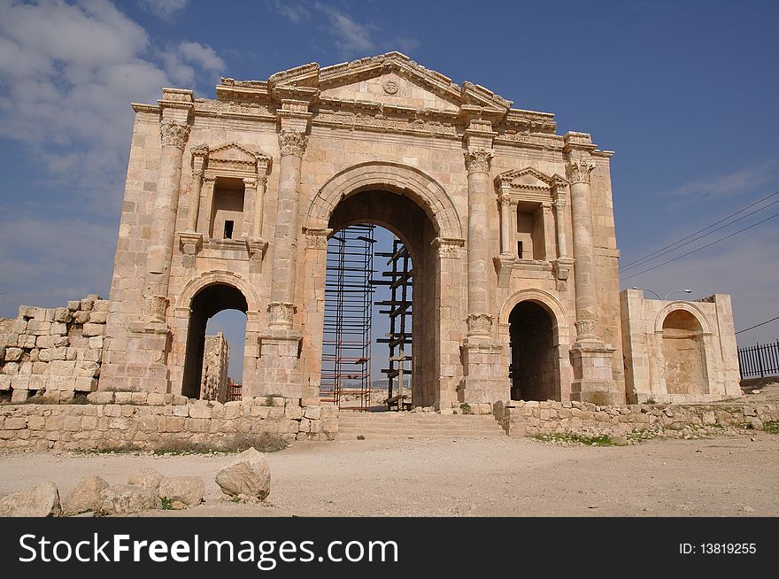 Hadrian's Arch of Triumph in Jerash, Jordan