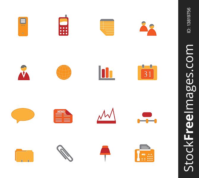 Business icons and symbols in orange and red tones. Business icons and symbols in orange and red tones