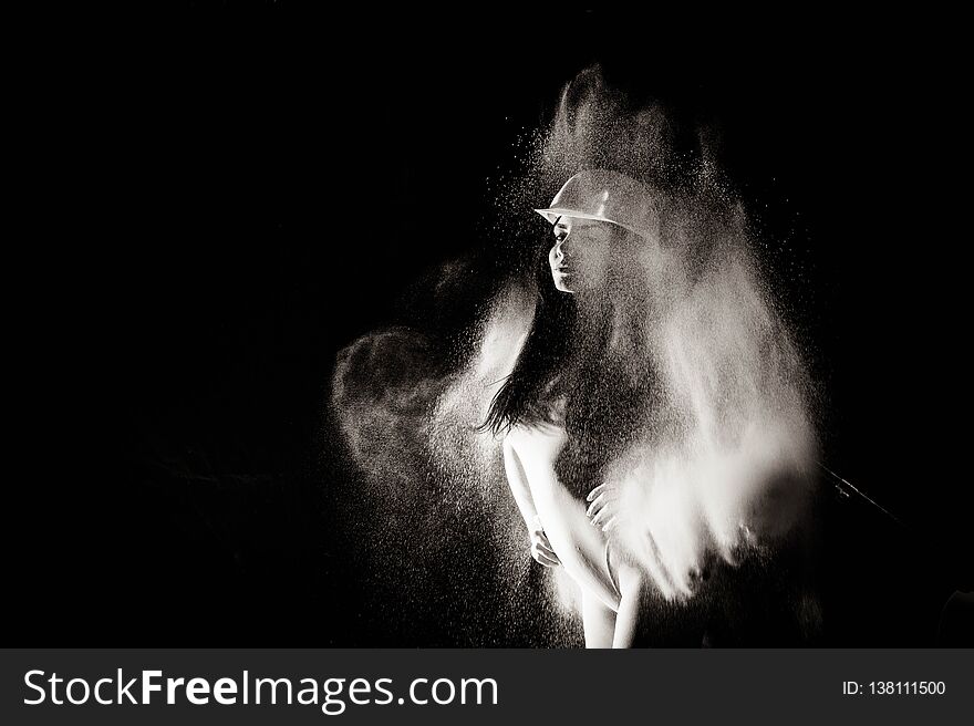 Young Beautiful Woman In A Fashionable Linen Luxury Blonde In The Studio