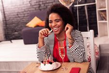 Joyful Nice Woman Enjoying Her Birthday Party Royalty Free Stock Photo Joyful Nice Woman Enjoying Her Birthday Party Royalty Free Stock Photo