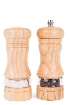 Wooden Saltcellar And Mill For Pepper Over White Stock Photos Wooden Saltcellar And Mill For Pepper Over White Stock Photos