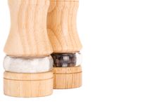 Wooden Saltcellar And Mill For Pepper Over White Royalty Free Stock Photos Wooden Saltcellar And Mill For Pepper Over White Royalty Free Stock Photos