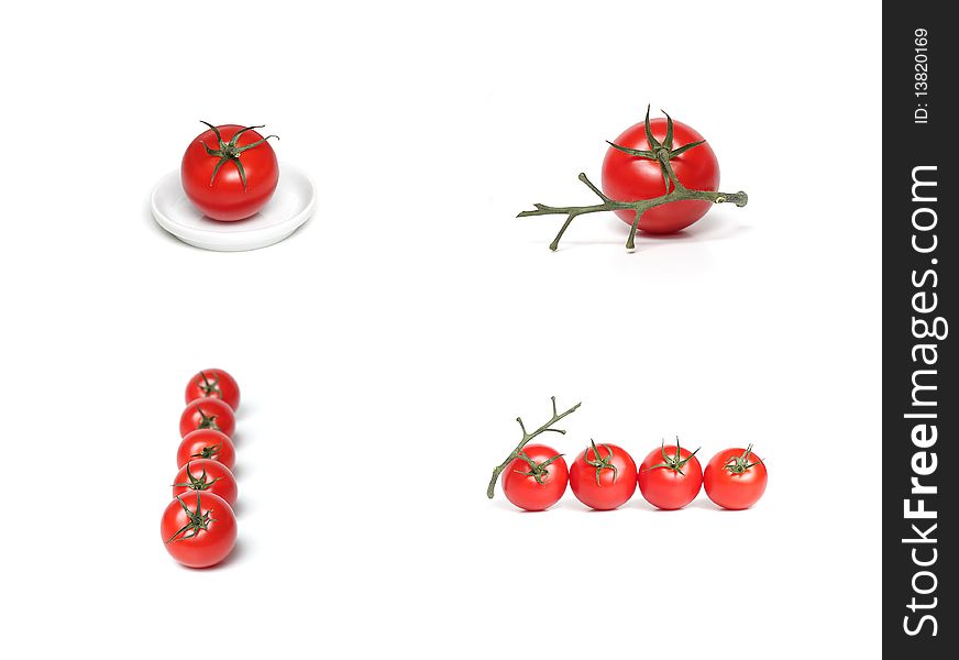 Collection of red tomatoes isolated on white