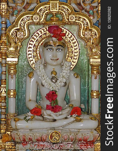 Close up of a shrine inside a Jain temple in Mumbai, India. Close up of a shrine inside a Jain temple in Mumbai, India