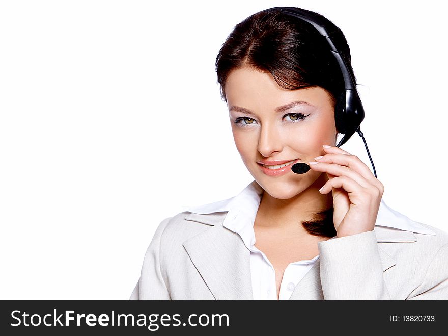 Portrait of a beautiful business woman with headset. Portrait of a beautiful business woman with headset