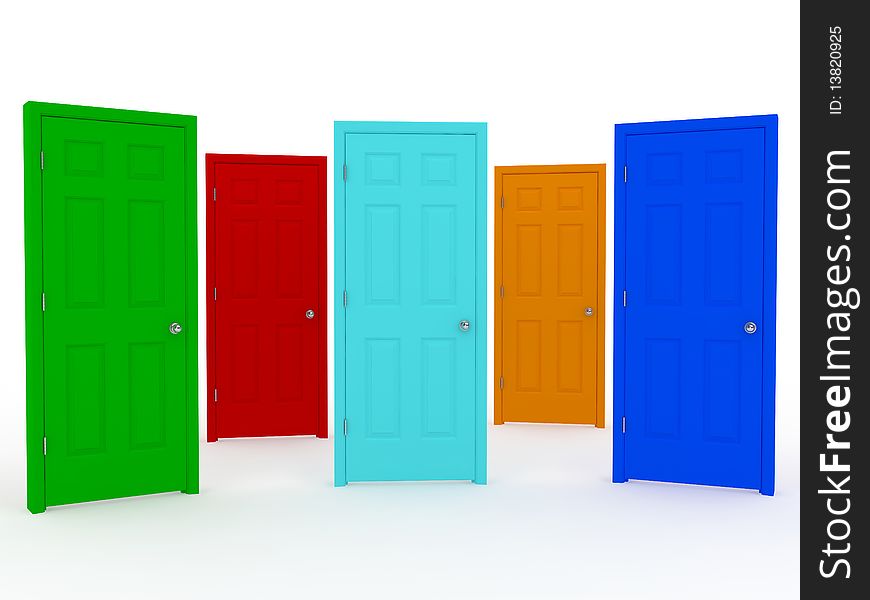 Five different color doors to choose from. High resolution 3d render. Five different color doors to choose from. High resolution 3d render.