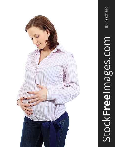 Portrait of a young pregnant woman. Isolated over white background. Portrait of a young pregnant woman. Isolated over white background.