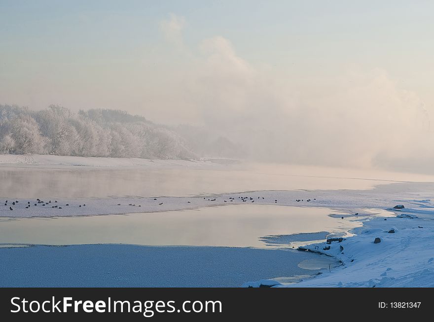 Winter frozen river, Moscow, river Moscow. Winter frozen river, Moscow, river Moscow