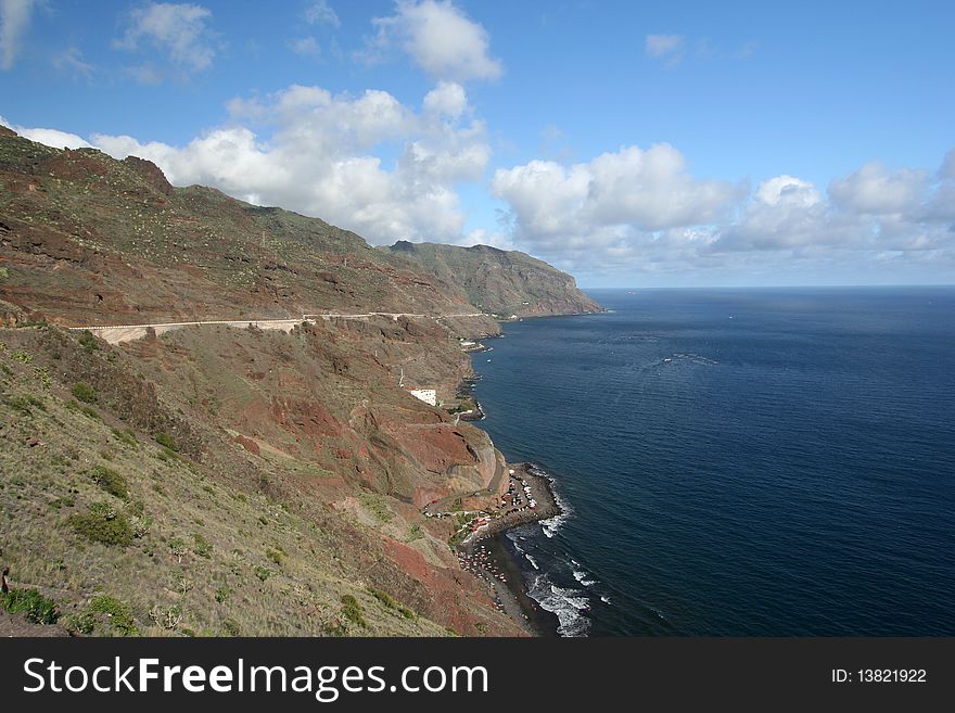 Coastline and deep blue ocean in Tenerife island